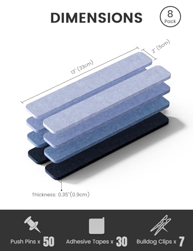 Fluxynara 13" x 2" Felt Wall Panels, Denim Mist - color: Denim Mist, size: 8-pack