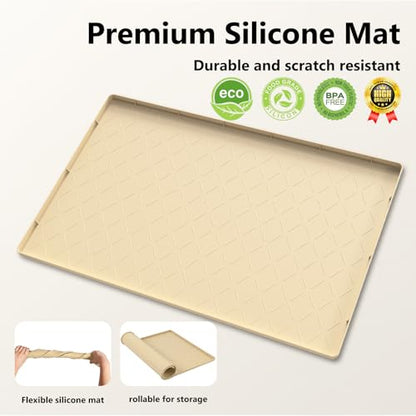 Mateeylife Under Sink Mat Kitchen Waterproof, Silicone Sink Tray 22"X34" - color: Khaki, size: 22''W x 34''L