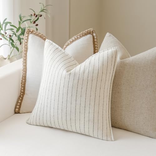 MOROCO Linen Striped Throw Pillow Covers 18x18 Set of 2, Brown - color: Brown, size: 18" x 18" (Pack of 2)