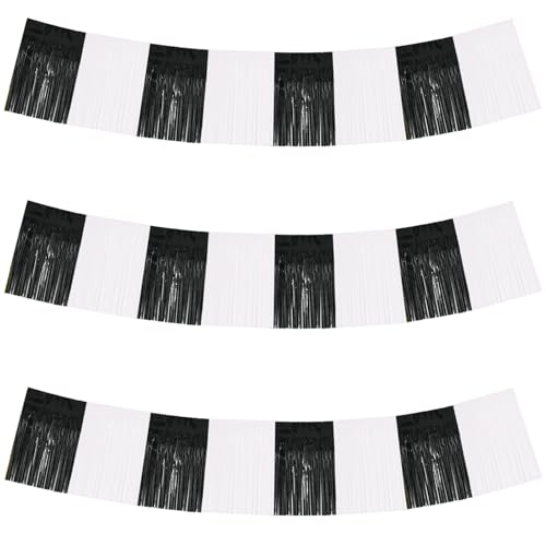 BEISHIDA Black White Fringe Garland Banner 30ft Wall Tinsel Foil Streamers - color: Black White