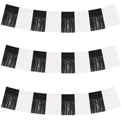 BEISHIDA Black White Fringe Garland Banner 30ft Wall Tinsel Foil Streamers - color: Black White