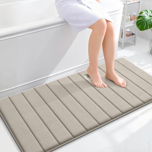 OLANLY Memory Foam Long Bathroom Rugs Runner 47x24, Super Soft Absorbent - color: Warm Taupe, size: 47" X 24"