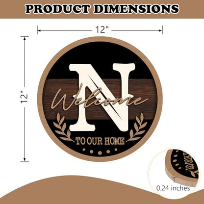 Monogram Letter N Front Door Sign, Welcome to Our Home Family Last - color: N