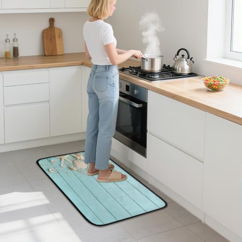 Teal Wood Kitchen Rug Non-Slip Indoor Carpet Absorbent Welcome Mat - color: A:a-4