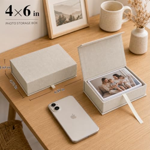 Vienrose Small Photo Storage Box, 4"x6", Linen Postcard Keeper, Beige - color: Beige, size: 4"x6"