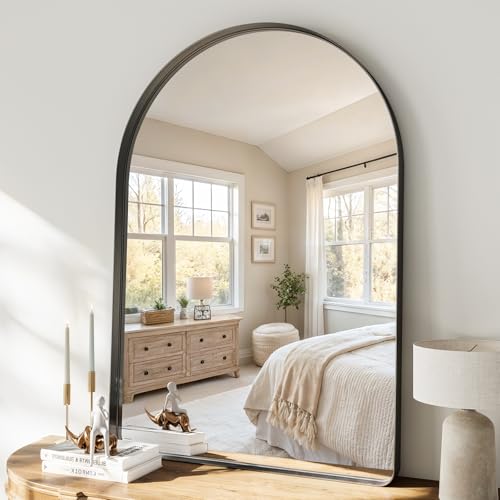 48"x36" Black Arched Mirror, Arched Wall Mirror with Metal Frame, Wall Mounted Large Arched Mirror for Living Room, Restroom, Entryway, Tempered Glass, Modern Home Decor - color: Black-rounded Corner, size: 48"L x 36"W
