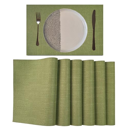 Placemats Set of 6 for Dining Table, Woven Cloth Washable placemats, Table Mats for Dining Table 12"x18"(Green) - color: Green Plain, size: 6 pcs