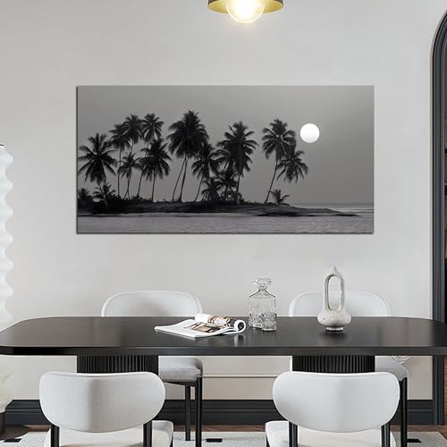 Black Coastal Wall Art Ocean Landscape Tropical Palm Tree Artwork 24"x48" - size: 24"L x 48"W
