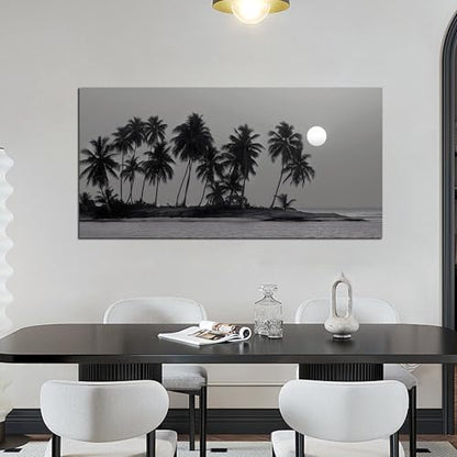 Black Coastal Wall Art Ocean Landscape Tropical Palm Tree Artwork 24"x48" - size: 24"L x 48"W
