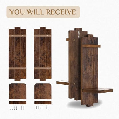 Wood Wall Candle Sconces Set of 2, Distressed Brown - color: Brown, size: 15.7in x 5.1in