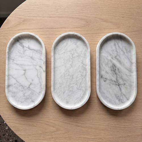 YKAJO Carrara White Gray Oval Marble Tray, 11.8x5.9 Perfume Organizer Dish - color: Carrara White Gray, size: 11.8" x 5.9" x 0.6"