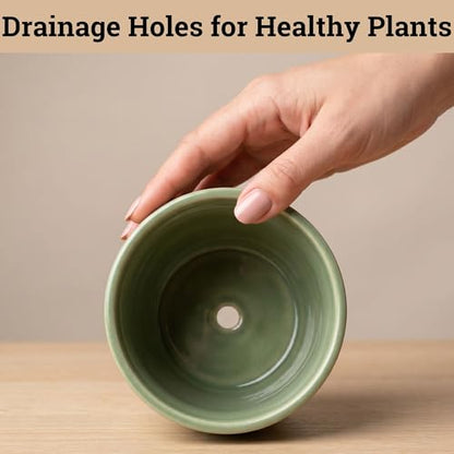 Ceramic Pots for Plants Set of 3, 6, 5, 4 Inch Diameter with Drainage Holes