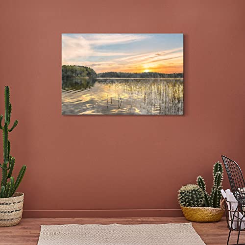 Inparadiso Lake Canvas Wall Art Picture, Nature Sunset Print, 36x24 Inch - color: Nature 04, size: 36"L x 24"W