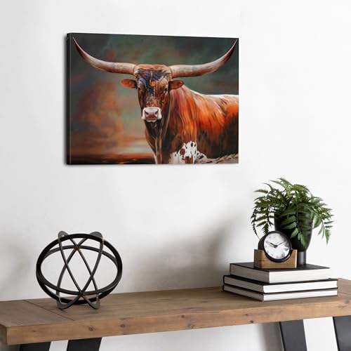 AIYISU Longhorn Cow Canvas Wall Art for Living Room Western Texas Cattle Wall Decor Farmhouse Highland Cow Decor Rustic Country Bull Animals Prints Painting for Kitchen Office Home Decoration 12x16 - color: Texas Cattle, size: 16"L x 12"W