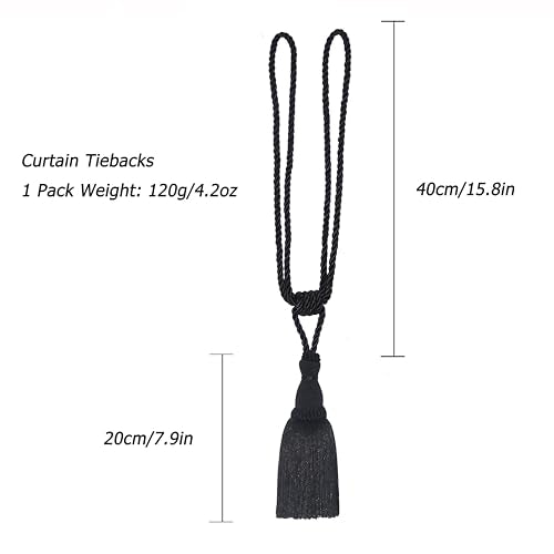 BEL AVENIR 2 Pack Curtain Tiebacks Tassel Drapery Tie-Backs Rope Holdbacks - color: Navy, size: 2 Pack