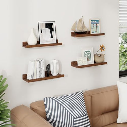 Axeman Picture Ledge Shelf, 16 Inch Walnut Floating Shelves Set of 4 - color: Walnut, size: 16 Inch