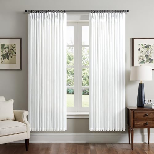 White Linen Pinch Pleated Curtains 63 Inches Long for Bedroom Back Tab Light Filtering Privacy Sheer White Curtain Modern Farmhouse Coastal Decor Cotton Textured Gauze Pleat Drape for Bathroom 2 Panel - color: White, size: 40"W x 63"L (Pack of 2)