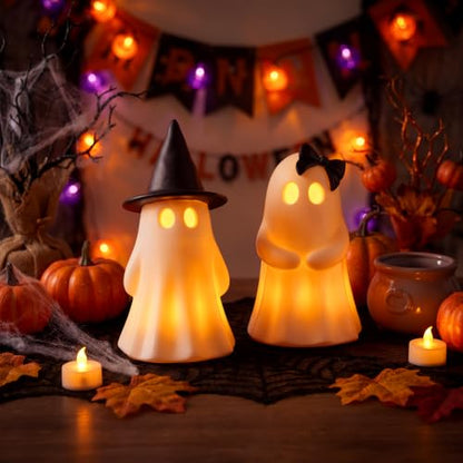 Fumete 2 Pcs Halloween Decorations Indoor, Light up Ghost Couple Figurines - style: Couple Ghosts