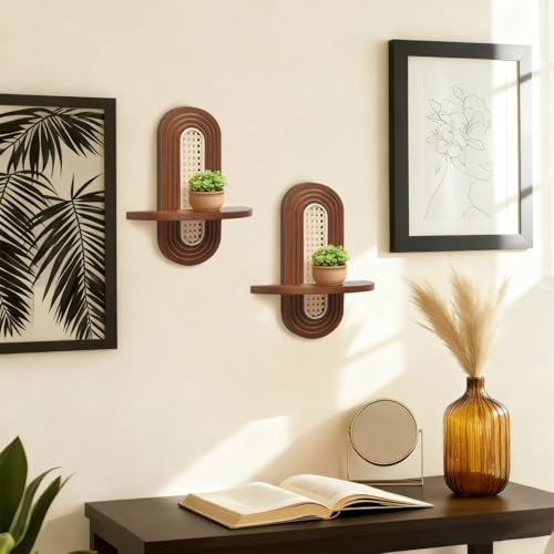 Floating Shelves for Wall, Set of 2 Arched Boho Wall Plant Holder