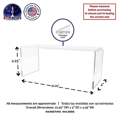Marketing Holders 4 Pack Clear Acrylic Riser Display Stand 10 Inch Wide by 4 Inch Deep Retail Merchandise Showcase Elongated Bench Clear Plexiglass Counter or Tabletop Products Platform - size: 10.25"W x 4"D x 4.25"H