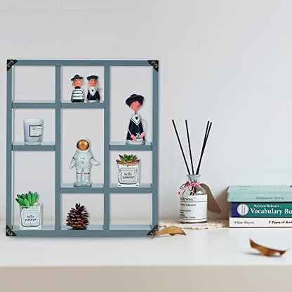 17.7x15.7-Inch Shadow Box Shelf 9-Slot Rustic Floating Shelves Larger Wall Mounted Shelf Lightweight Solid Wood Display Shelf Freestanding Farmhouse Shelf (9C-Dark Gray) - color: 9c-dark Gray, size: 1 PCS