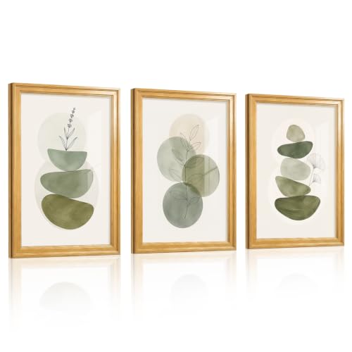 Framed Abstract Wall Art Set of 3, Sage Green Botanical Prints 16x24 Inch - color: Sage Green, size: 24" H x 16" W x 3Pcs