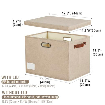 17" Large Fabric Storage Box with Lids, 3-Pack, Khaki - color: khaki, size: Large-17"