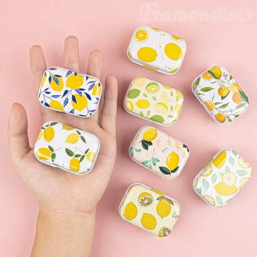 Framendino, 5 Pack Mini Tin Trinkets Box with Lid Lemon Hinge Tin Box Containers Jewelry Storage Organizer (Random Color) - color: Lemon