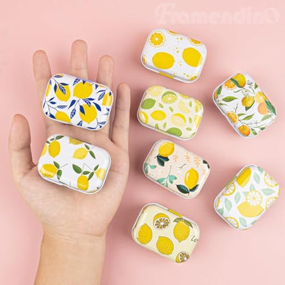 Framendino, 5 Pack Mini Tin Trinkets Box with Lid Lemon Hinge Tin Box Containers Jewelry Storage Organizer (Random Color) - color: Lemon