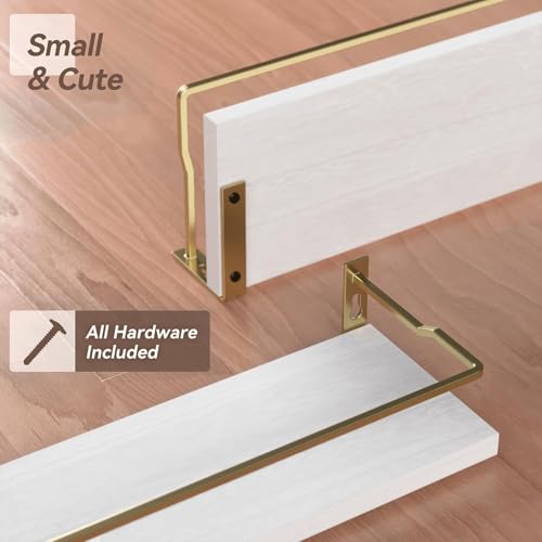 RICHER HOUSE Floating Shelves Bathroom, Small Wall Shelf Over Toilet 2 Set - color: White & Gold