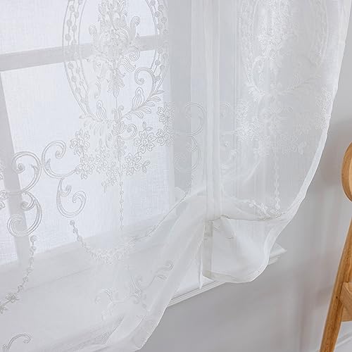 Balloon Tie-Up Curtains Embroidered Floral Sheer Lace 39 x 47 Inch - size: 39"W x 47"L (Pack of 1)