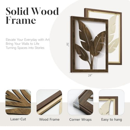 Large Framed Boho Cutout Carved Wood Wall Art for Living Room, 24x36 Inch - color: Walnut Color