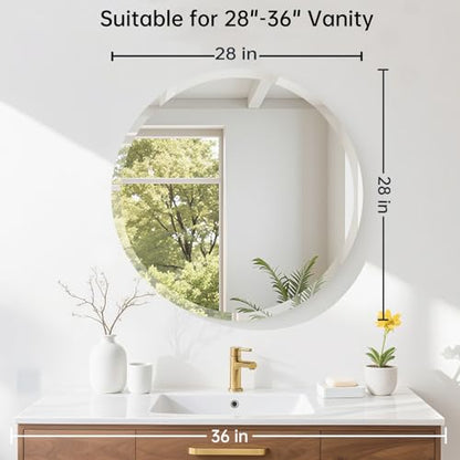 28 Inch Round Frameless Bathroom Mirror, Beveled Round Mirror - size: 28"L x 28"W