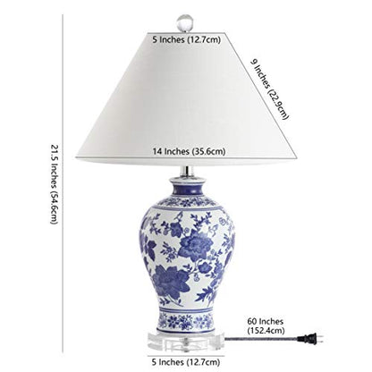 JONATHAN Y Song Table Lamp 21.5" Chinoiserie Floral Ceramic, Blue/White