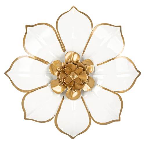 Villa Como 10" White and Gold Metal Flowers Wall Art Decor Wall Accent 1PC - color: # 1 White and Gold
