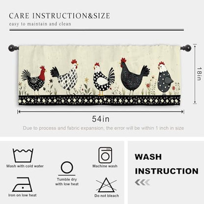 Miyotaa Rooster Chiken Kitchen Curtain Valance 54W x 18H Rod Pocket Farmhouse Rustic Rural Farm Country Window Treatment for Living Room Bedroom Bathroom - color: Cute Farm Rooster, size: 54"W x 18"L (Pack of 1)