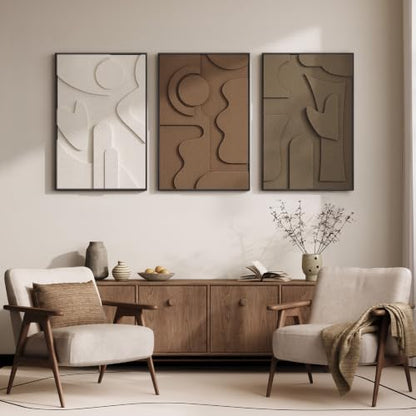 Large 3D Textured Framed Neutral Abstract Wall Art for Living Room, 3 Piece - color: White Brown Taupe, size: 24"w X 36"h X 3pcs