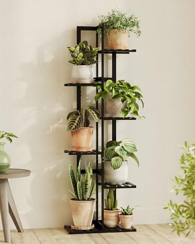 Bamworld Bamboo Plant Stand Indoor 6 Tiered Plant Shelf, Black 48 Inch - color: Black