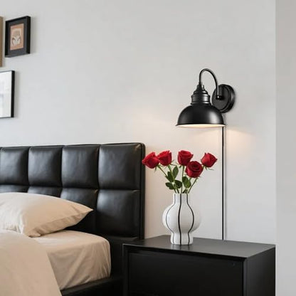 Mini Gooseneck Wall Sconce, 2-Way Mount with Switch, Black - color: Black