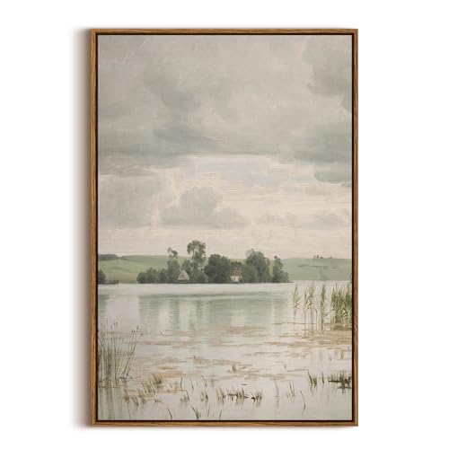 InSimSea Framed Canvas Prints Art Vintage Decor, Countryside Lakeside Landscape Paintings, Large Prints, Vintage Retro Hanging Wall Decorations for Bathroom Bedroom Living Room, 20"x30" - color: Lake Esrum, size: 30"L x 20"W
