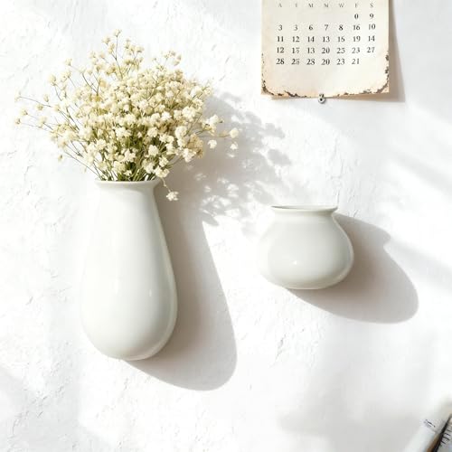 White Ceramic Wall Planters, Set of 2, 10.6 Inch, Flared Design - color: 2pcs-small & Large