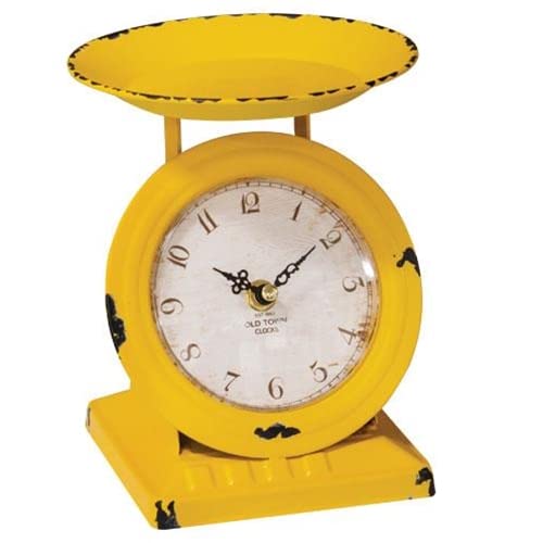 First of a Kind Vintage Scale Clock - Vintage Tabletop Clock for Farmhouse - Mid-Century Style, Metal Vintage Scale Clock for Kitchen & Living Room Decoration… (Yellow) - color: Yellow
