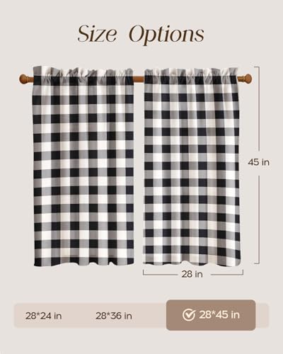 Miss Adola 45 Inch Length Kitchen Tier Curtains, Black Plaid - color: Black Plaid, size: 28"W x 45"L (Pack of 2)