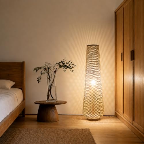 Boho Style Bamboo Woven Floor Lamp for Living Room,36 in,Cozy Decor - color: Bamboo