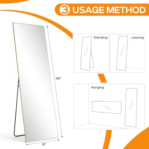 16"x59" Mirror Full Length, Upgraded Body Wall Mirrors - color: Claccic Gold-rect, size: 59"L x 16"W