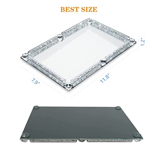 Crystal Glass Tray, 11.8"x7.9" Silver Rectangular Perfume Tray - color: Silver
