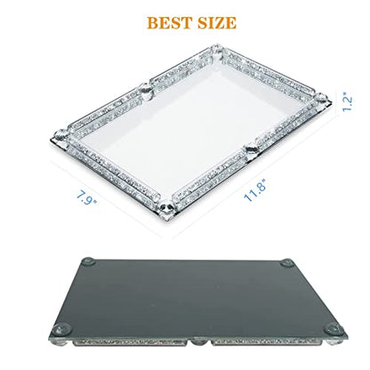 Crystal Glass Tray, 11.8"x7.9" Silver Rectangular Perfume Tray - color: Silver