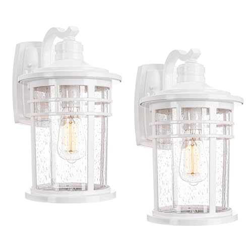 Darkaway 2 Pack Large Outdoor Porch Lights Wall Mount, 15inch Outdoor Light Fixtures Sconces Wall Lighting with Seeded Glass Exterior Lights for Patio Yard House Hallway Doorway Garage - color: White-Seeded Glass, size: 15"-2Pack