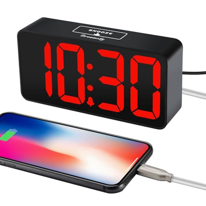 DreamSky Small Digital Alarm Clock for Bedroom with Large Big Numbers - color: Black Case Red Digits