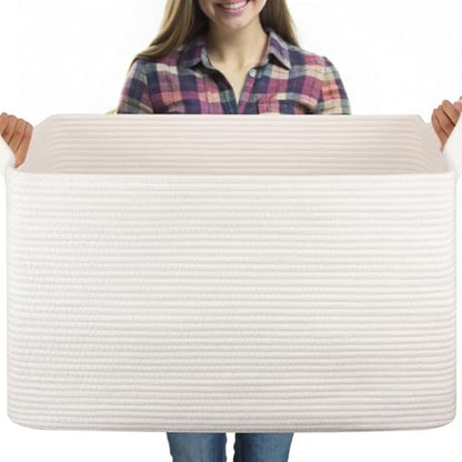 OIASKET 95L Extra Large Blanket Basket, 24" x 16.9" x 14.2" Woven Basket - color: White, size: 24"x16.9"x14.2"